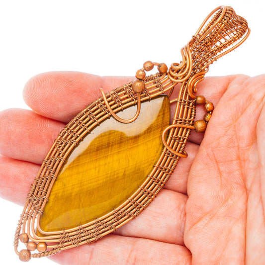 Tiger's Eye Wire Wrap Pendant 4 1/8" (Copper)