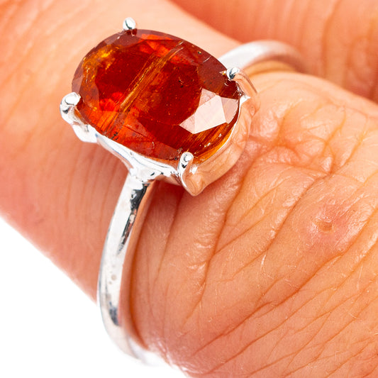 Orange kyanite ring, .925 sterling silver with faceted oval orange gemstone and prongs