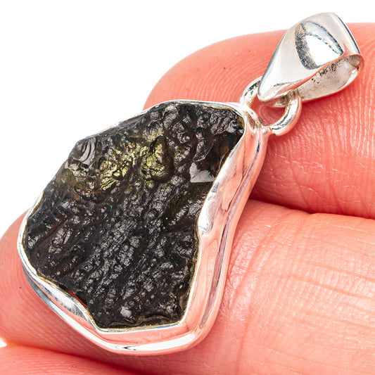 Rare Moldavite Pendant 1 1/8" (925 Sterling Silver) P43515