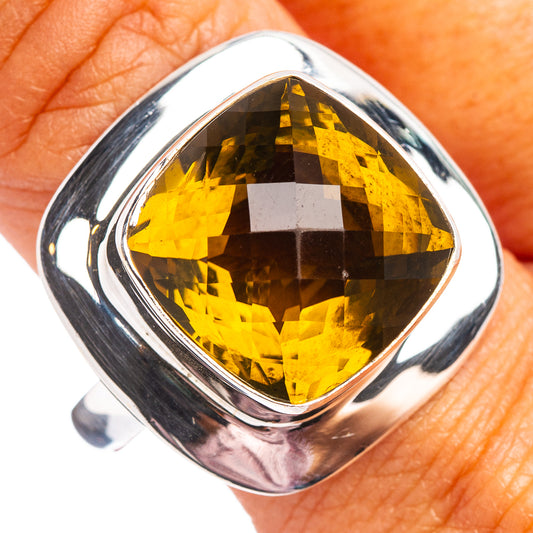 925 sterling silver ring with faceted oval olive quartz, golden-yellow gemstone.