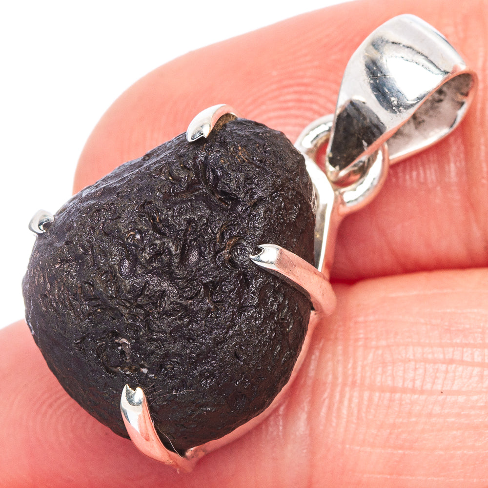 Raw Cintamani pendant with dark volcanic stone and 925 sterling silver bail