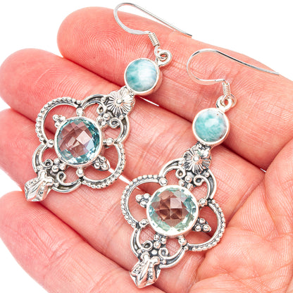 Signature Blue Topaz, Larimar Earrings 2 1/4" (925 Sterling Silver) E1350