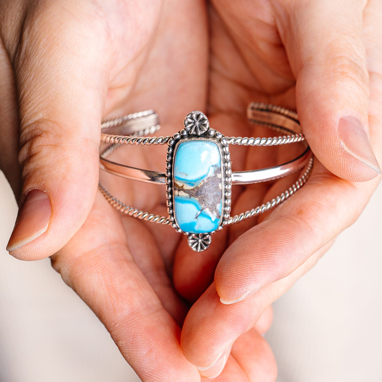 Golden Hills Turquoise Cuff Bracelet Adjustable (.925 Sterling Silver)