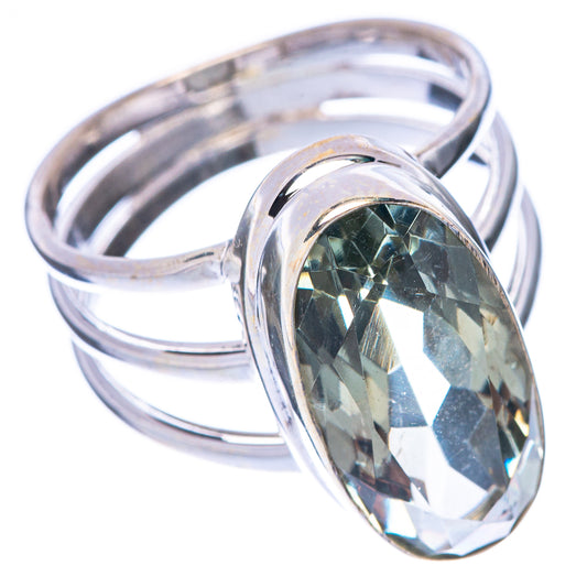 Faceted Green Amethyst Ring Size 7.75 (925 Sterling Silver) R1758