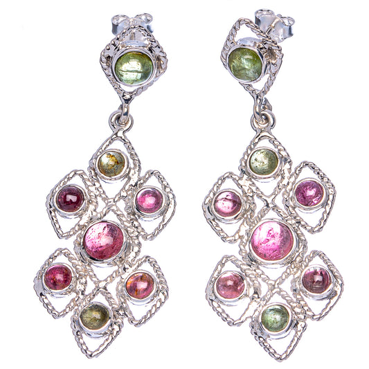 Signature Pink Green Tourmaline Earrings 2 1/8" (925 Sterling Silver) E1355