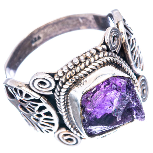 Amethyst gemstone sterling silver ring with purple square-cut stone and filigree setting