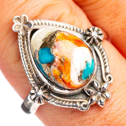Southwestern Style Spiny Oyster Turquoise Ring Size 9.75 (.925 Sterling Silver)