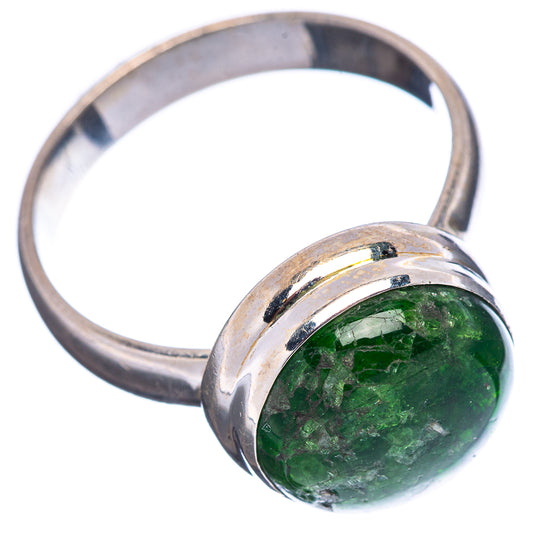 Sterling silver ring with green chrome diopside cabochon, size 8