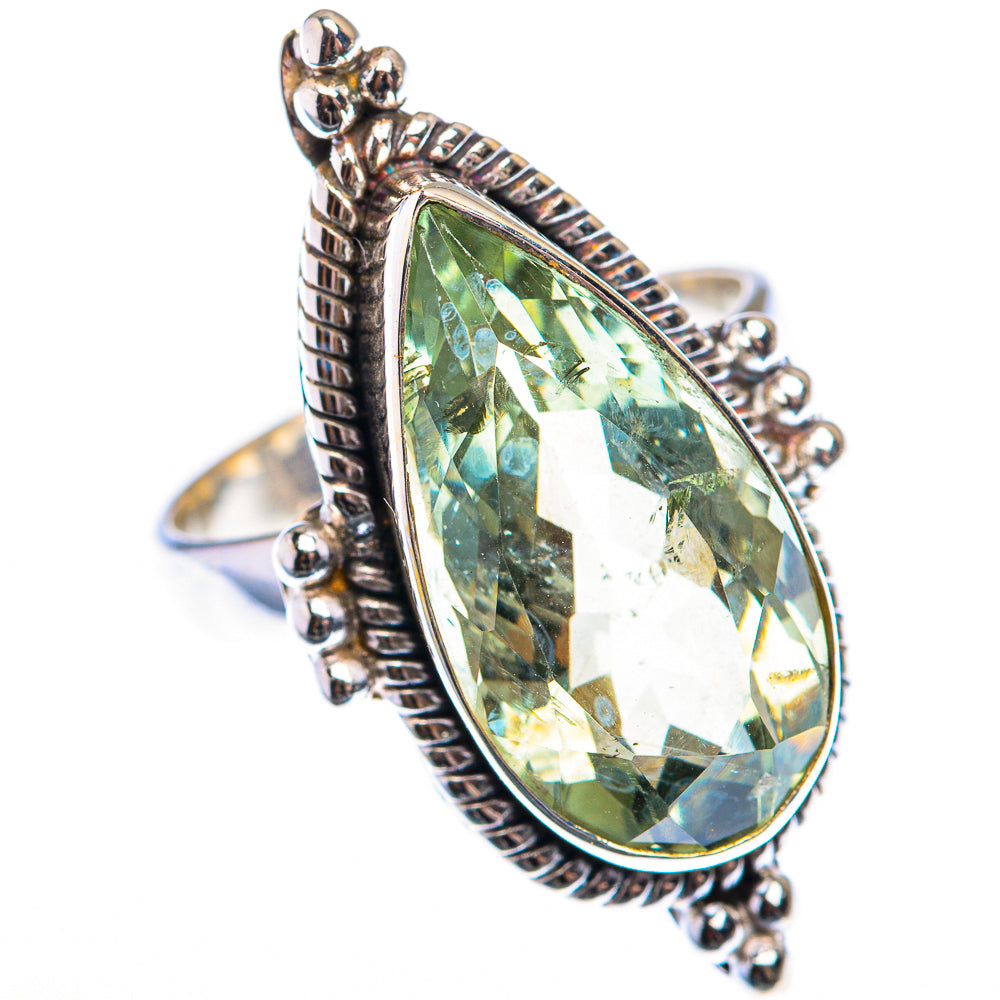 Large Faceted Green Amethyst Ring Size 9 (925 Sterling Silver) RING140002