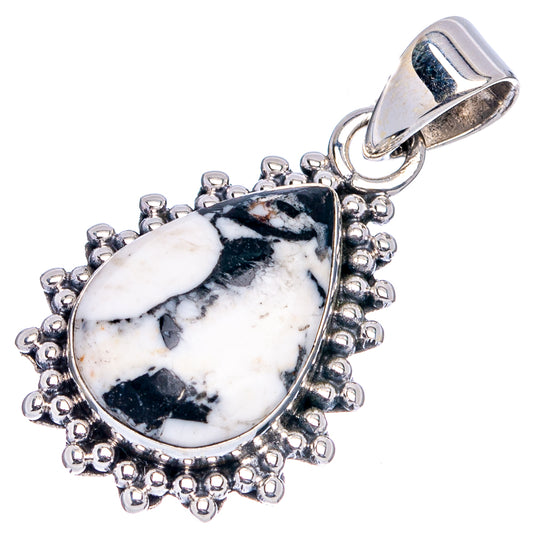 Teardrop white buffalo turquoise pendant with sterling silver bail and beaded frame
