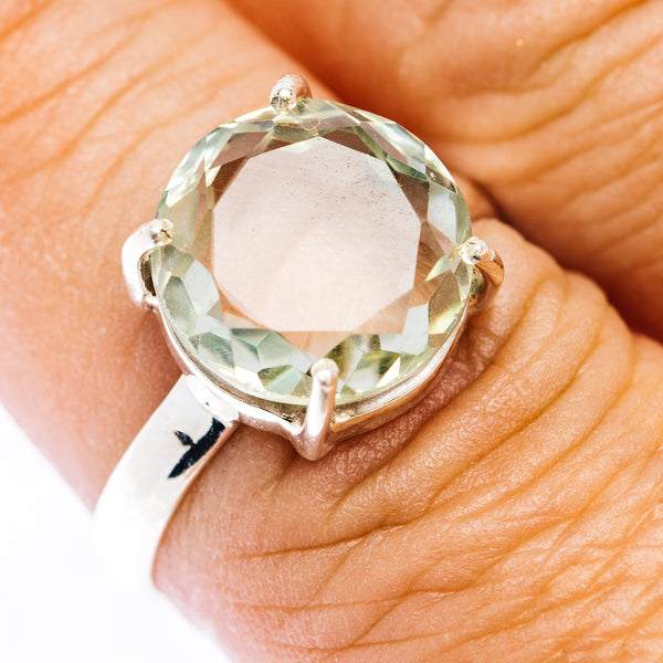 Faceted Prasiolite Ring Size 8.75 (.925 Sterling Silver)