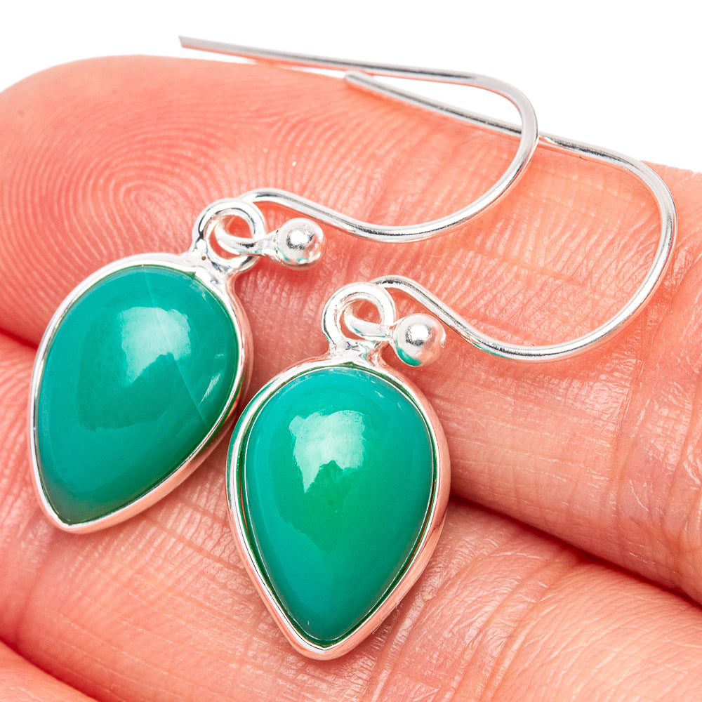 Green Onyx Dainty Earrings 1 1/8" (925 Sterling Silver) E2038