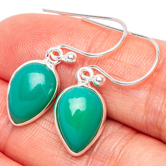Green Onyx Dainty Earrings 1 1/8" (925 Sterling Silver) E2038