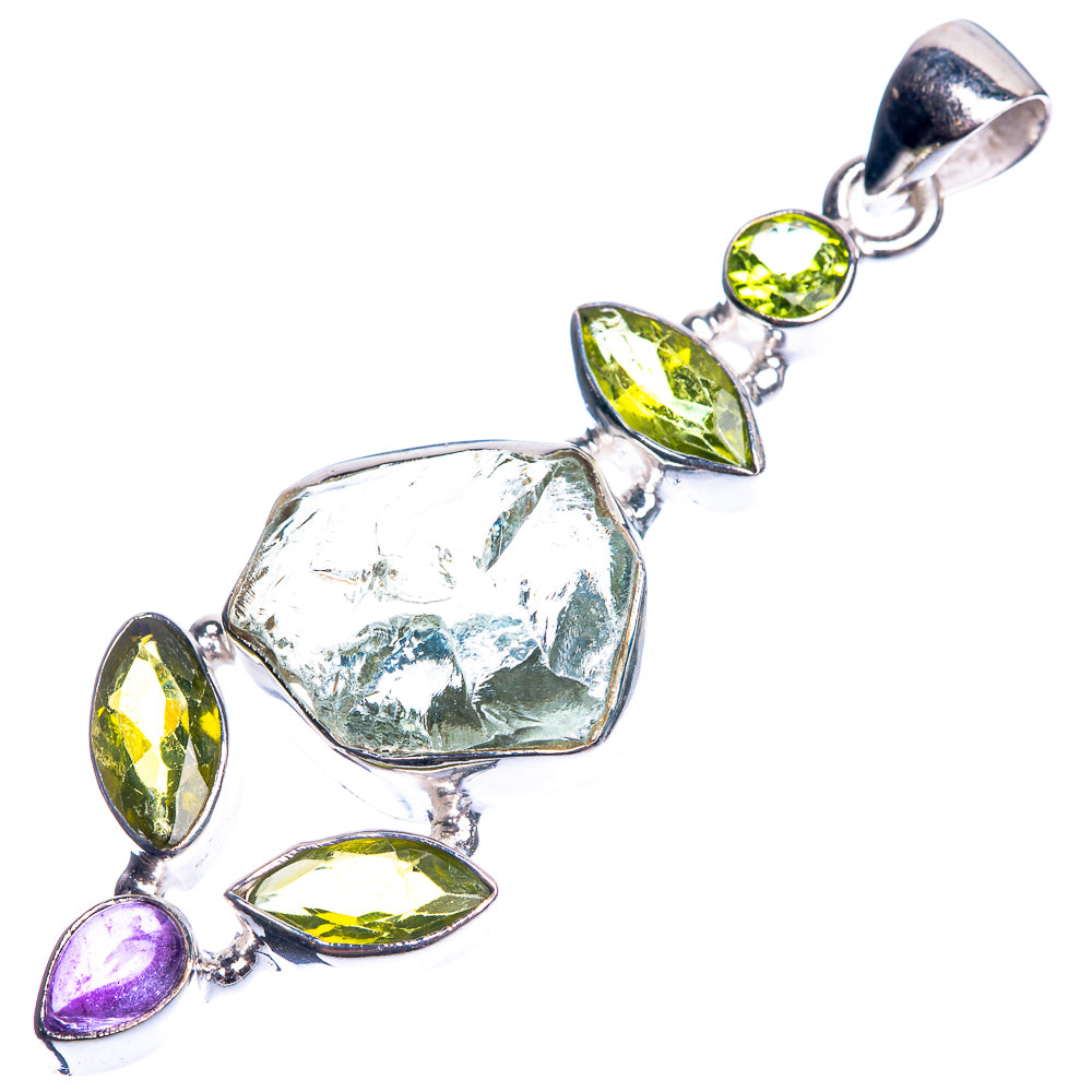 Rough Green Amethyst, Peridot, Amethyst 925 Sterling Silver Pendant 2 1/4"