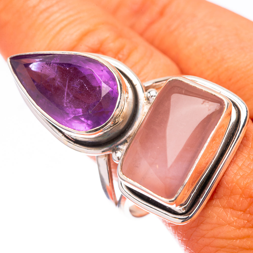 Large Rose Quartz, Amethyst 925 Sterling Silver Ring Size 11 (925 Sterling Silver) RING140452