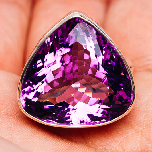 Amethyst pear-cut gemstone ring, purple faceted teardrop on .925 sterling silver band