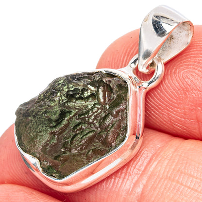 Rare Moldavite Pendant 1 1/8" (925 Sterling Silver) P43381