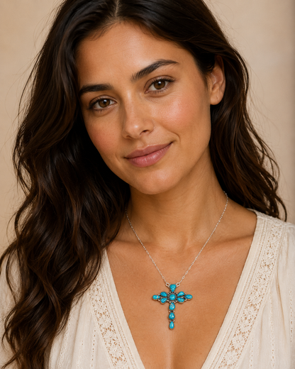 Southwestern Style White Water Turquoise Necklace 16 to 18" (.925 Sterling Silver)