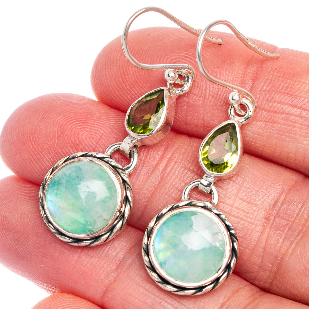 Green Moonstone, Peridot Earrings 1 5/8" (925 Sterling Silver) E433541