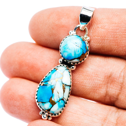 Ice Blue Dahlia Turquoise Pendant 1 3/4" (.925 Sterling Silver)
