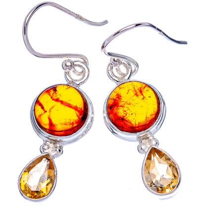 Baltic Amber, Citrine Earrings 1 3/8" (925 Sterling Silver) E433262