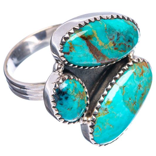 Sterling silver turquoise ring with three oval cabochons, scalloped bezels, size 7.5