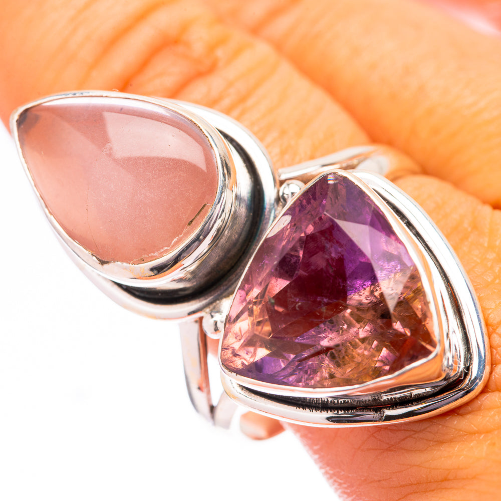 Teardrop gemstone ring in 925 sterling silver with pink and purple stones