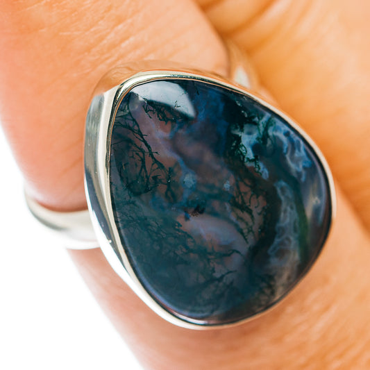 Green Moss Agate Ring Size 8 (German Silver)