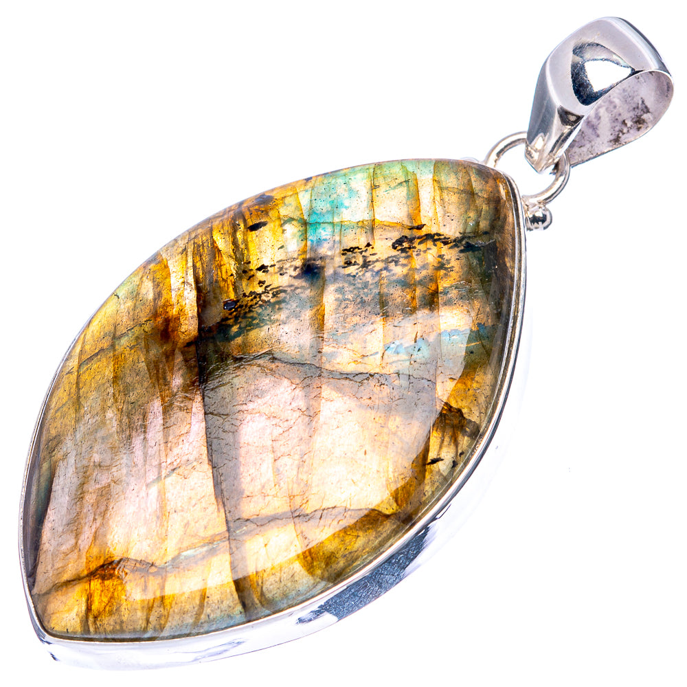 Labradorite pendant in sterling silver, teardrop stone with gold and blue iridescence
