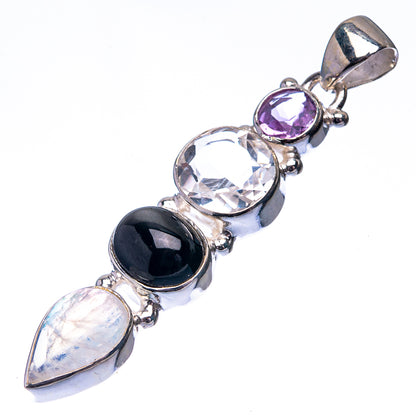 White Quartz, Star Diopside, Rainbow Moonstone, Amethyst 925 Sterling Silver Pendant 2" (925 Sterling Silver) PD38657