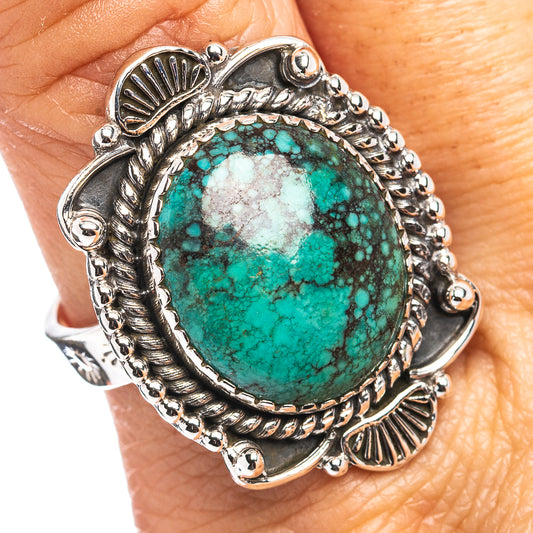 Exclusive Southwestern Style Hubei Turquoise Ring Size 9 Adjustable (.925 Sterling Silver)