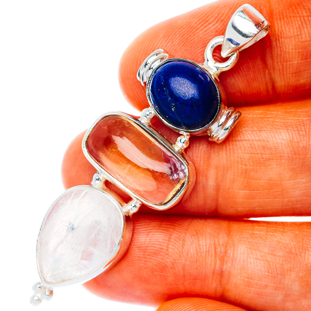 Premium Multi-Gem Rainbow Moonstone, Ametrine, Lapis Lazuli Pendant 2 1/8" (.925 Sterling Silver)
