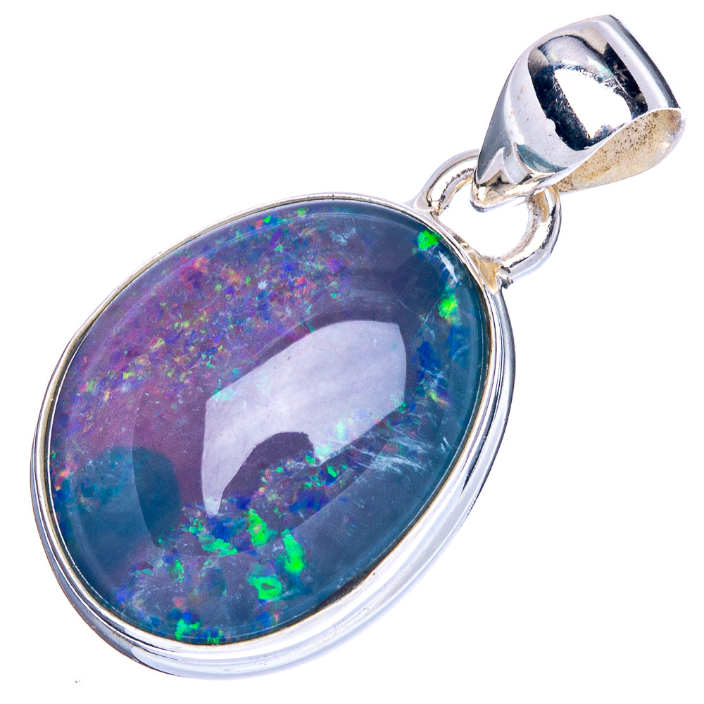 Sterling silver oval opal pendant with colorful opal fire and polished bail