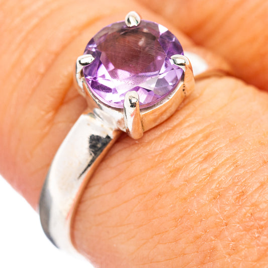 Amethyst ring in .925 sterling silver, oval purple stone in four-prong setting