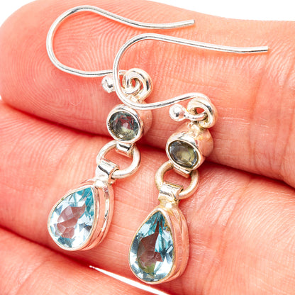 Blue Topaz Earrings 1 3/8" (.925 Sterling Silver)