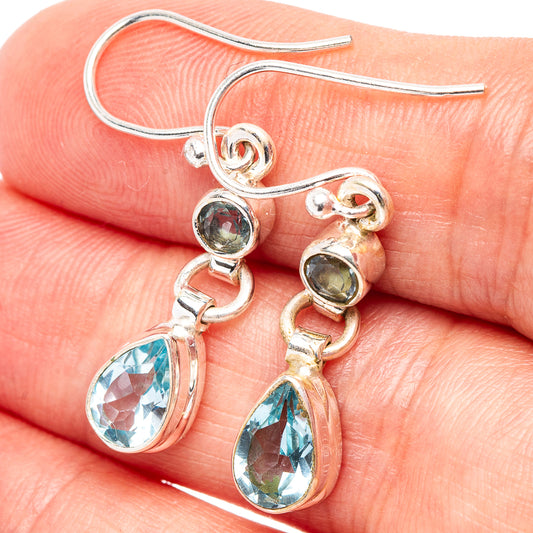 Sterling silver blue topaz drop earrings with pear blue stones and hook backs