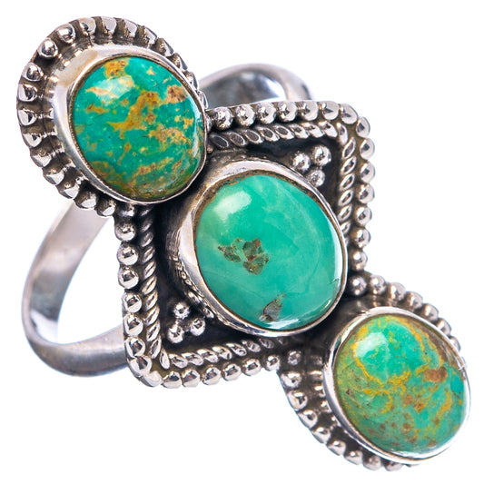 Sterling silver ring with three turquoise cabochon gemstones and textured bezel detail