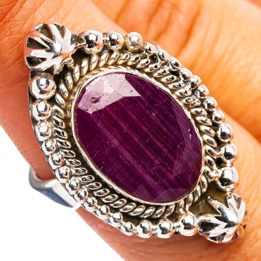 Oval purple gemstone sterling silver adjustable ring with ornate beaded border