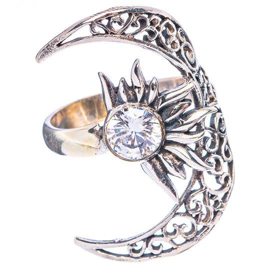 White Quartz Moon Sun Dainty Ring Size 7 Adjustable (925 Sterling Silver) R5236