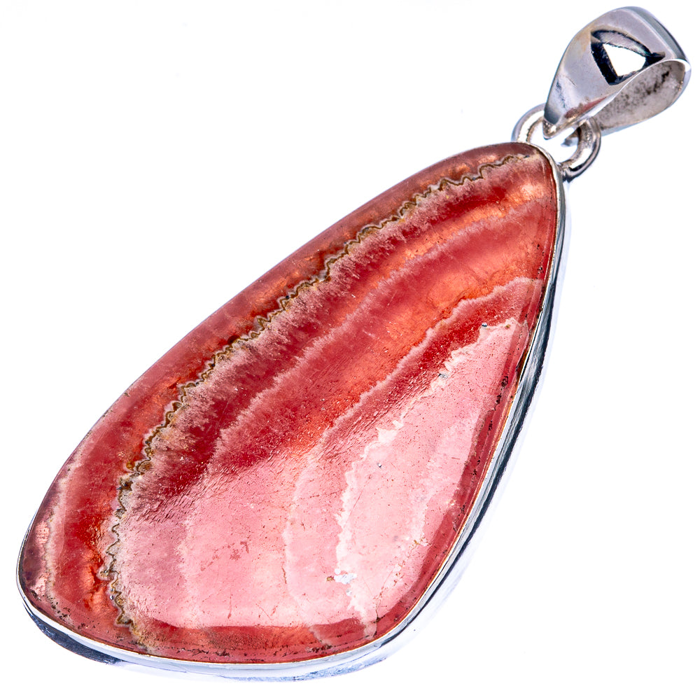 Banded rhodochrosite teardrop pendant with 925 sterling silver bail