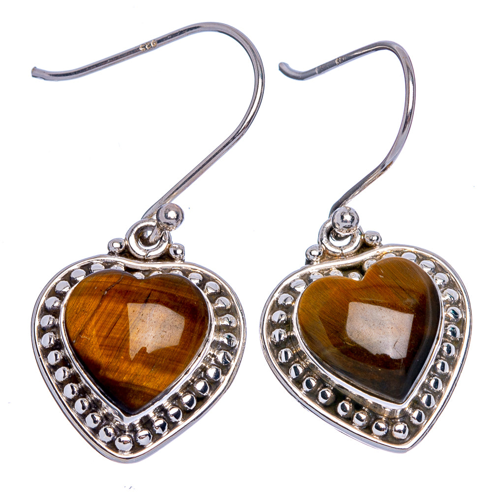 Tiger Eye Heart Earrings 1 1/4" (925 Sterling Silver) E433270
