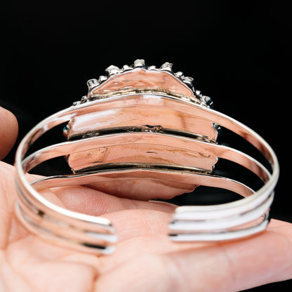 Premium Kingman Turquoise, Sponge Coral Cuff Bracelet Adjustable (.925 Sterling Silver)