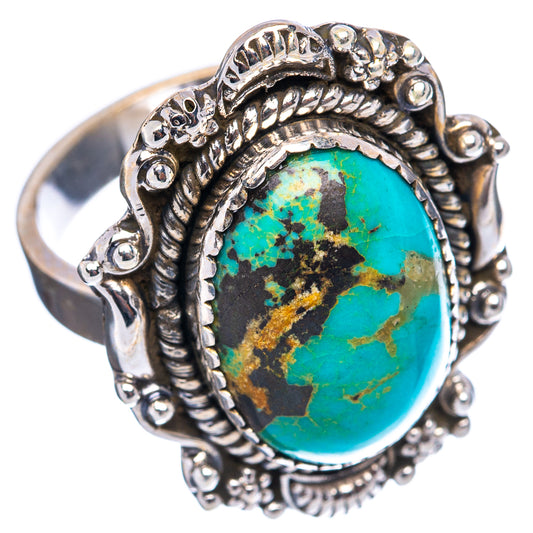 Turquoise oval cabochon sterling silver ring, openwork gallery and decorative beading