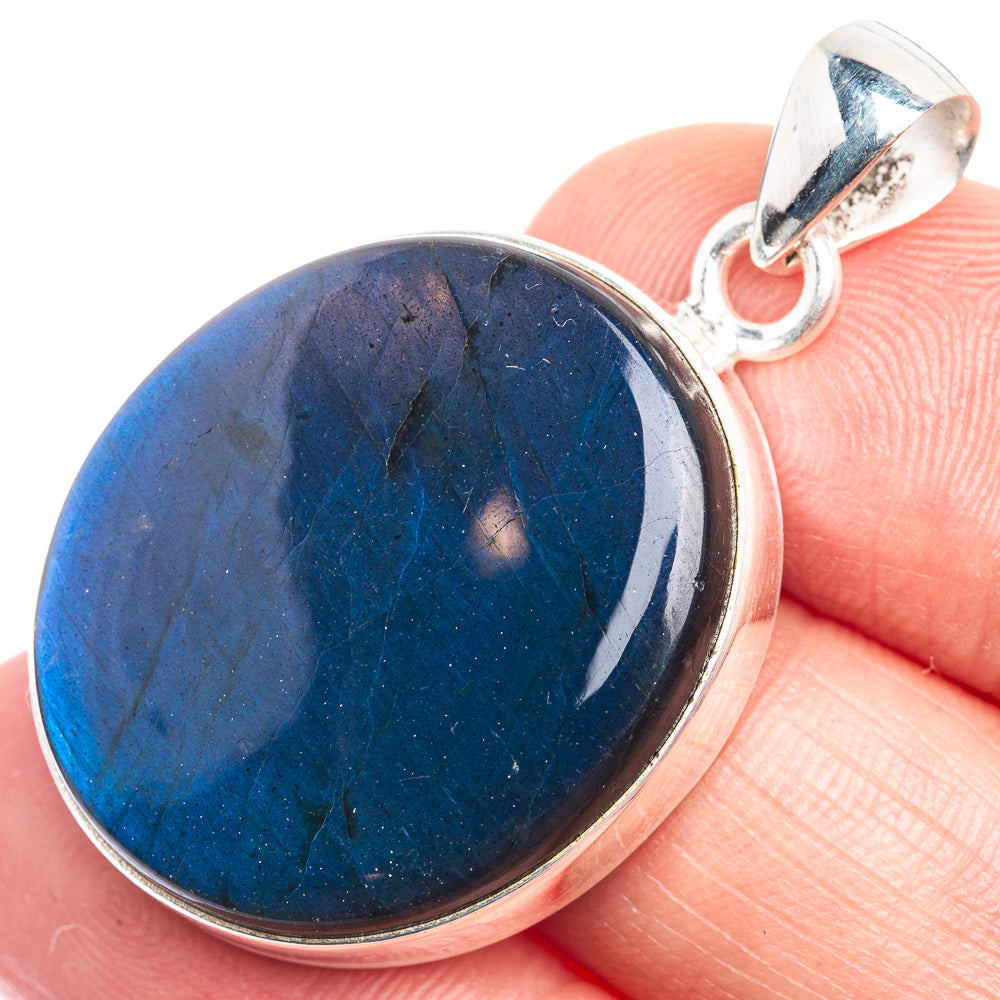 925 sterling silver labradorite pendant with dark blue oval gemstone and loop bail