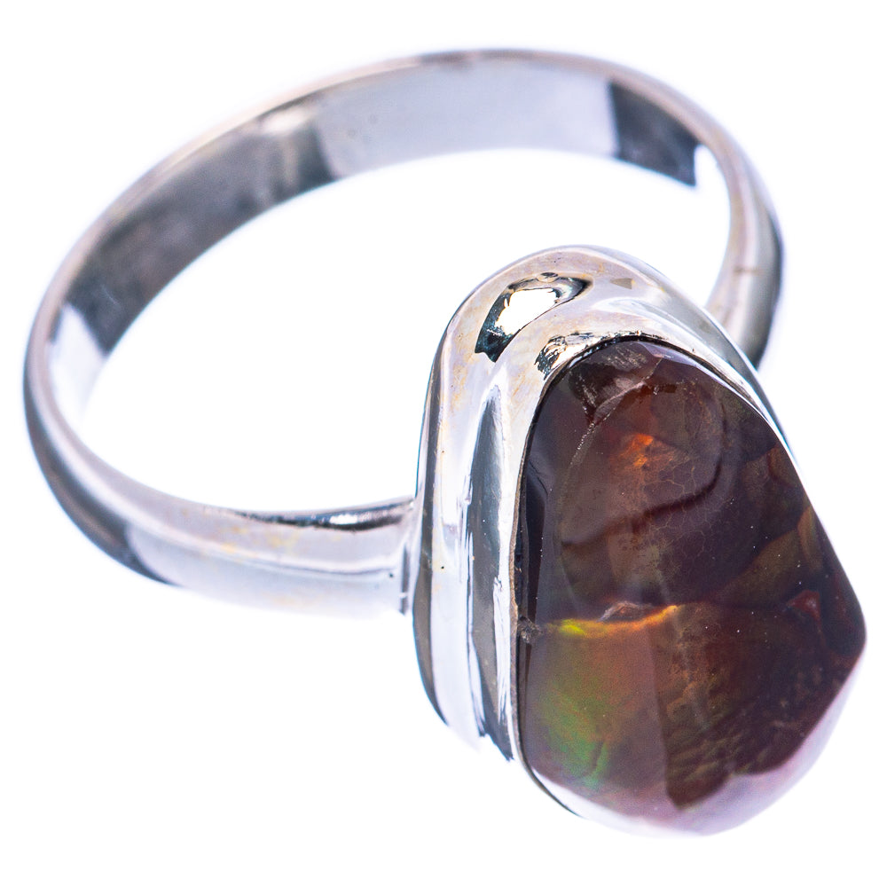Polished 925 sterling silver ring with oval fire agate cabochon bezel in dark brown