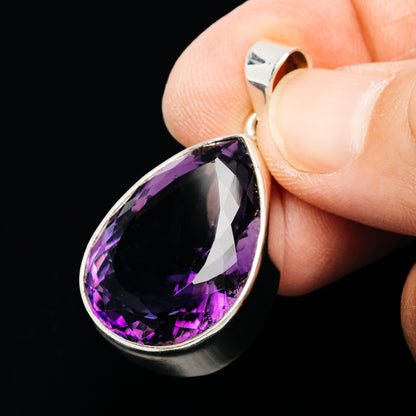 Premium 44ct Faceted Brazilian Amethyst Pendant 1 1/2" (.925 Sterling Silver)