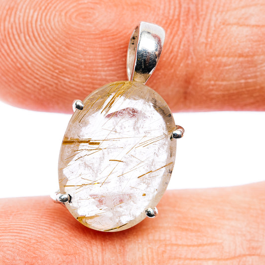 Oval rutilated quartz pendant in .925 sterling silver bezel with four prongs