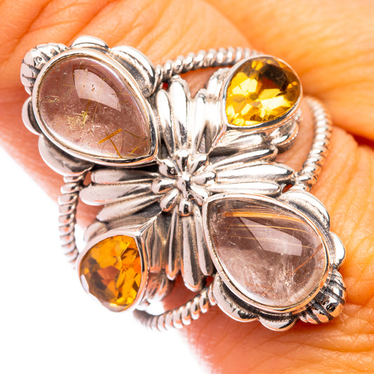 Large Rutilated Quartz, Citrine Ring Size 9.75 (925 Sterling Silver) R141039