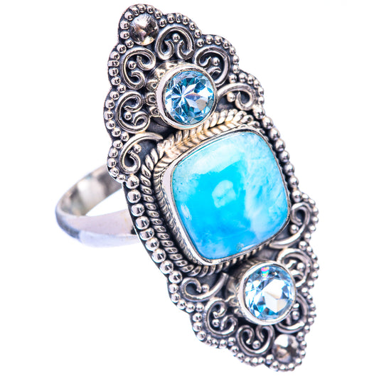Large Larimar, Blue Topaz Ring Size 10 (925 Sterling Silver) R141051