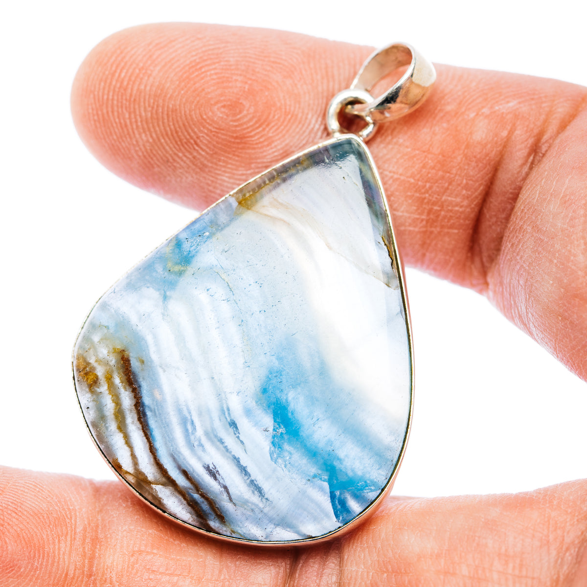 Rare Aquatine Lemurian Calcite Pendant 1 3/4" (.925 Sterling Silver)